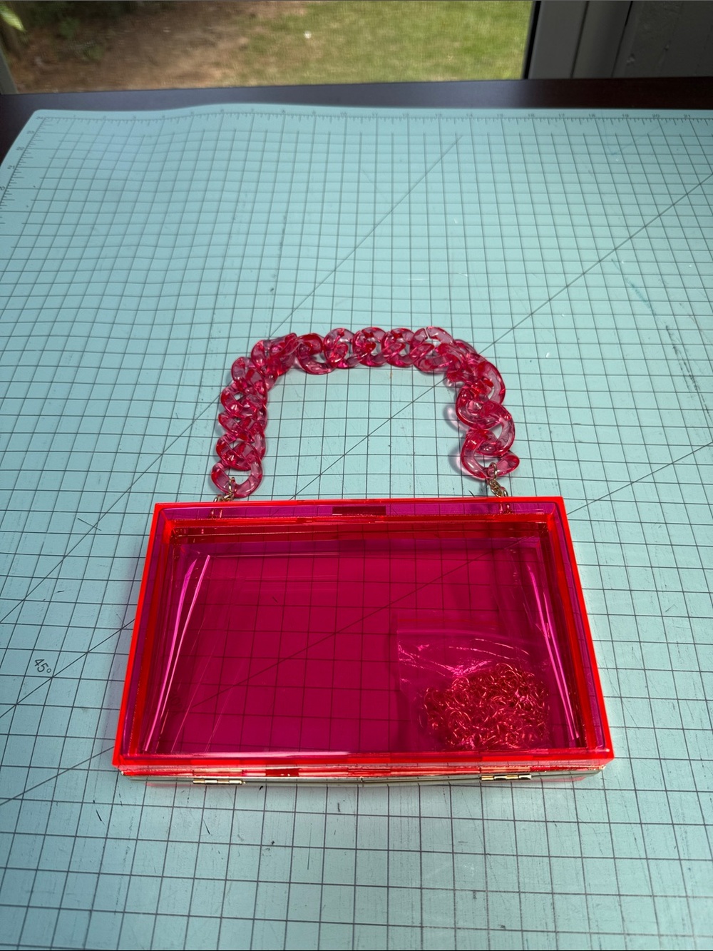 NWOT Hot Pink Acrylic Chain Handle Clutch with gold Crossbody Chain
